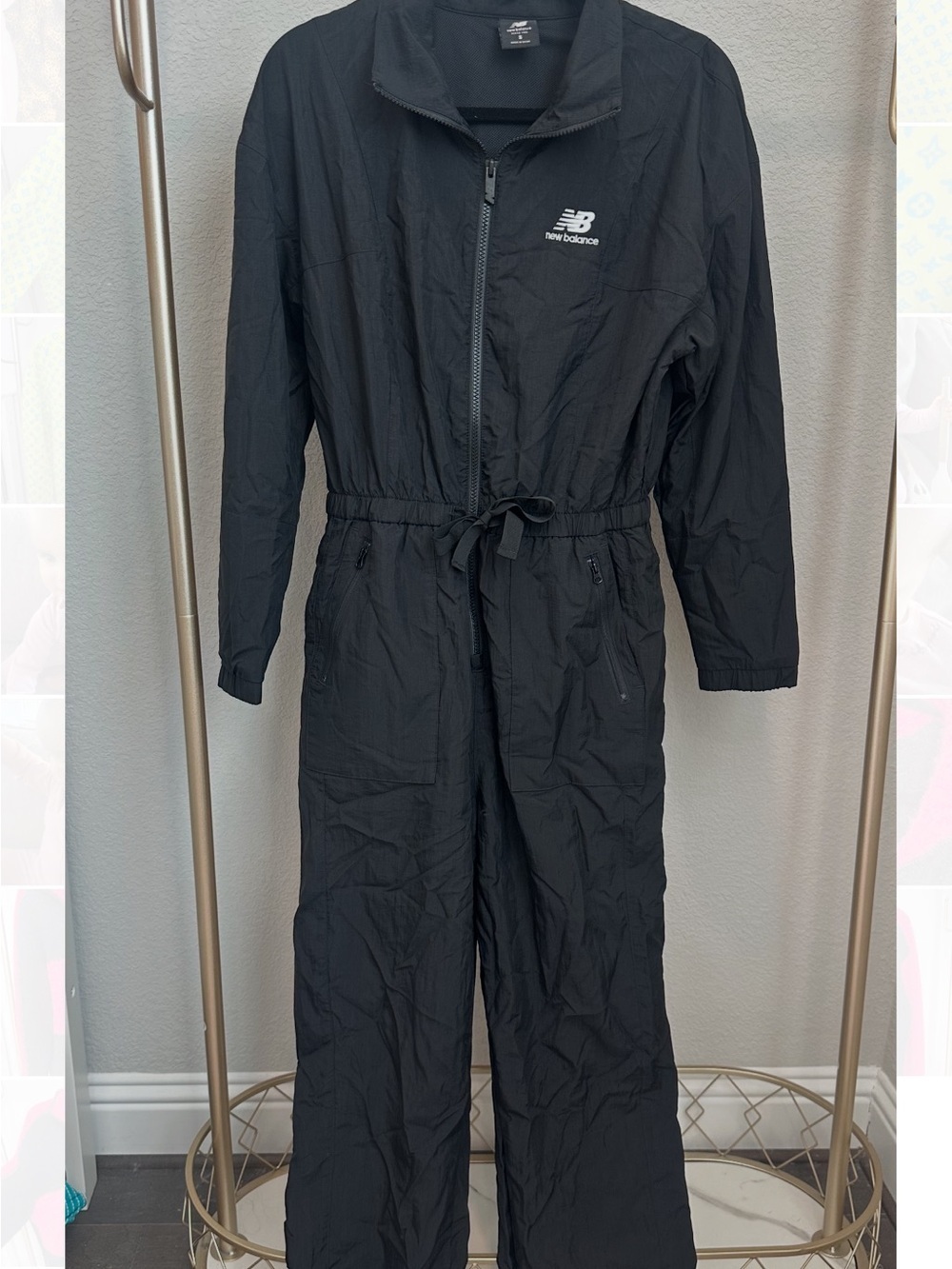 Y2K New Balance Black Zip Front Jumpsuit Women’s S Nylon Utility Coverall